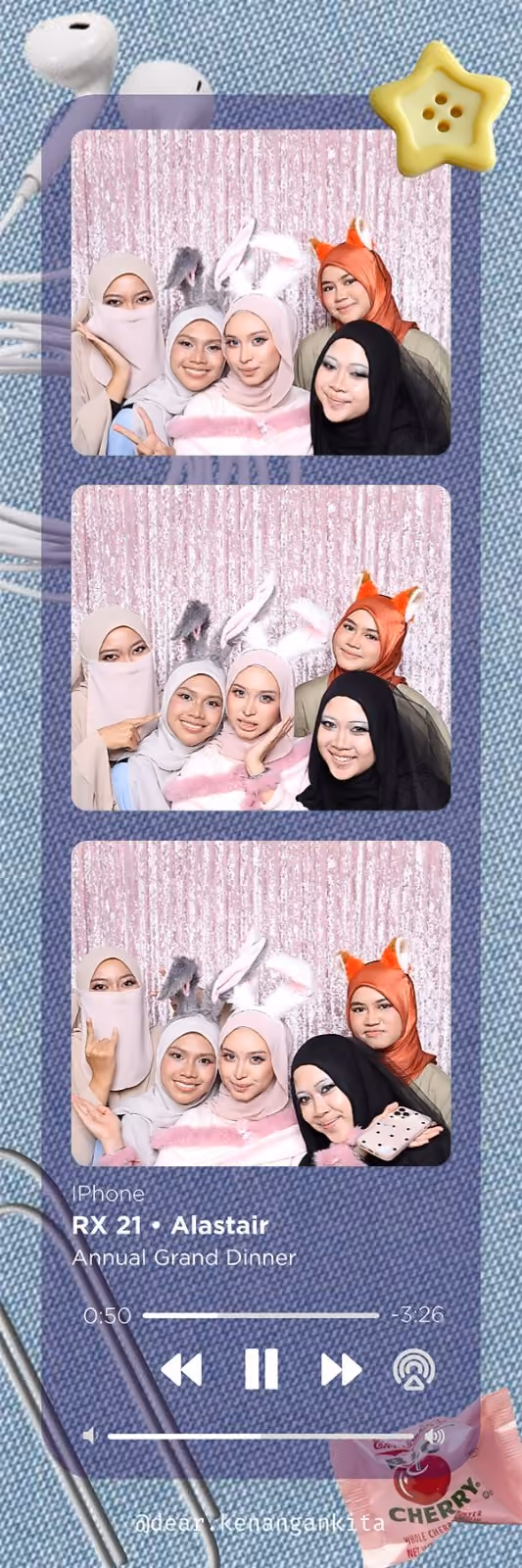 Design photostrip Pemain Muzik Denim Y2K, Makan Malam Tahunan Perdana RX 21 • Alastair